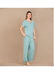 Viskon Şık Tasarım Dantel İşlemeli Mint Yeşil Kısa Kol Pijama Takımı