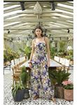 Çiçek ve Yaprak Desenli İp Askılı Tulum