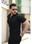 Erkek Fermuarlı Yakalı Kısa Kollu Tshirt