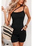 Kadın Asimetrik Askılı Mini Kaşkorse Bodycon Tulum
