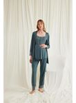 Dantelli Önü Düğmeli Hamile Lohusa 3'lü Viskon Pijama Takımı