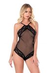 Dantel İşlemeli Siyah File Tül Bodysuit