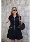 Kadın Kısa Kollı Yakalı önden Fermuarlı Ve Cepli Kısa Modal Elbise