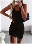 Kadın Kolsuz Eteği Büzgü Detay Triko Elbise