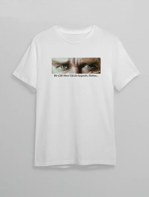 10 Kasım Atatürkü Anma Günü Baskılı Oversize Bisiklet Yaka T-shirt - Beyaz