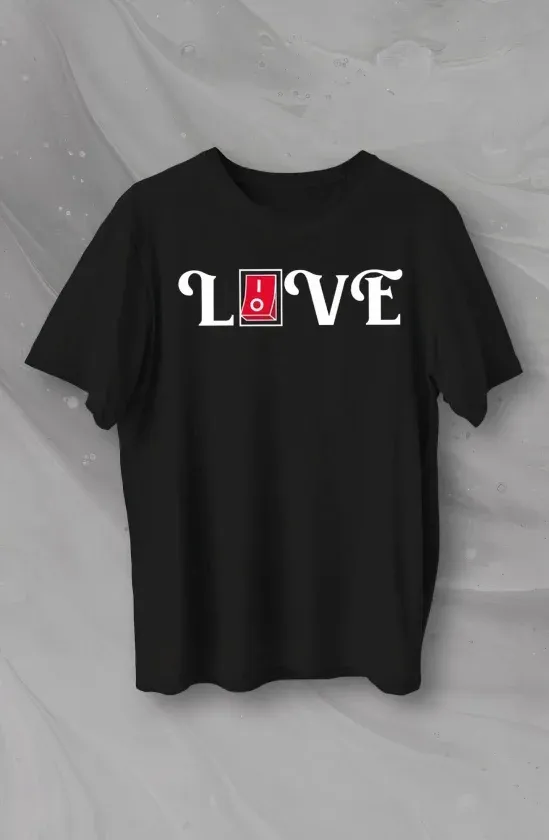 14 Şubat Sevgililer Günü Love Baskılı Oversize Bisiklet Yaka T-shirt - Siyah