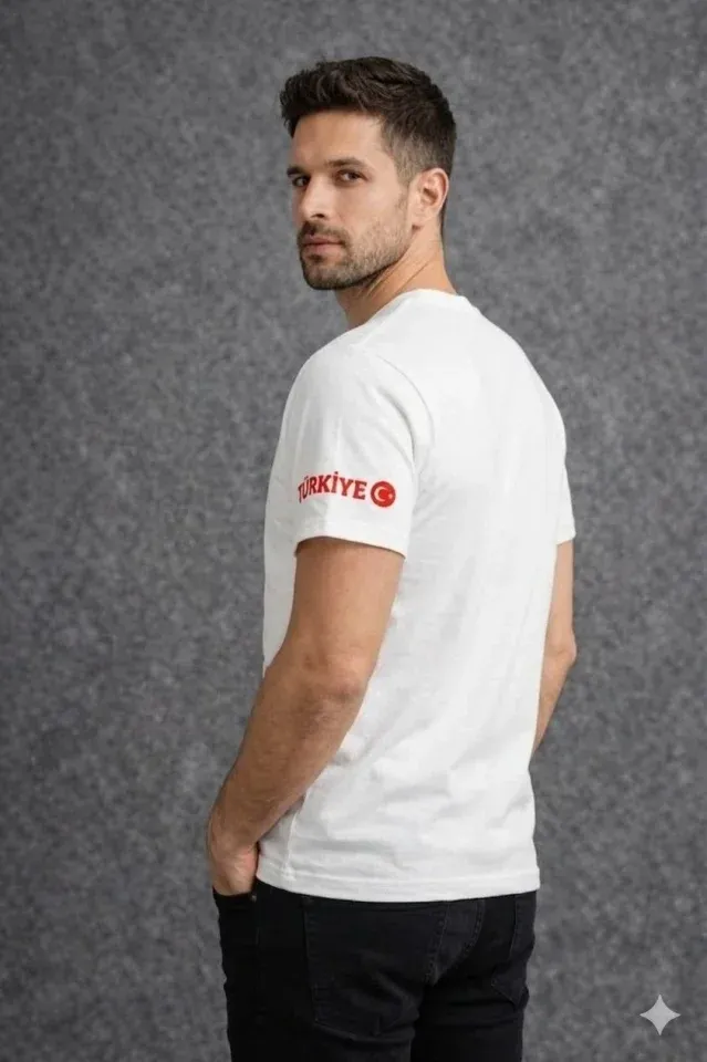 Erkek TÜRKİYE Ay Yıldız Baskılı 10 Numara Forma Tişört Taraftar T-Shirt - Beyaz