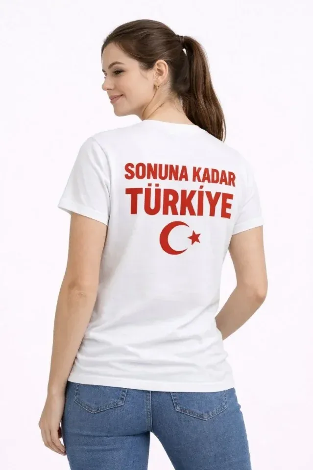 TÜRKİYE Ay Yıldız Baskılı Taraftar Forma T-Shirt - Beyaz