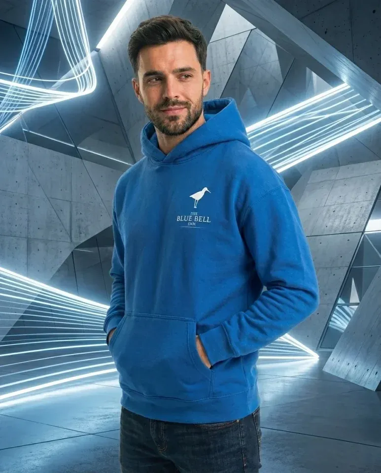 Erkek Kapüşonlu Double Oversize Üç İplik Pamuklu Deniz Yelken Baskılı Kanguru - Saks Mavisi