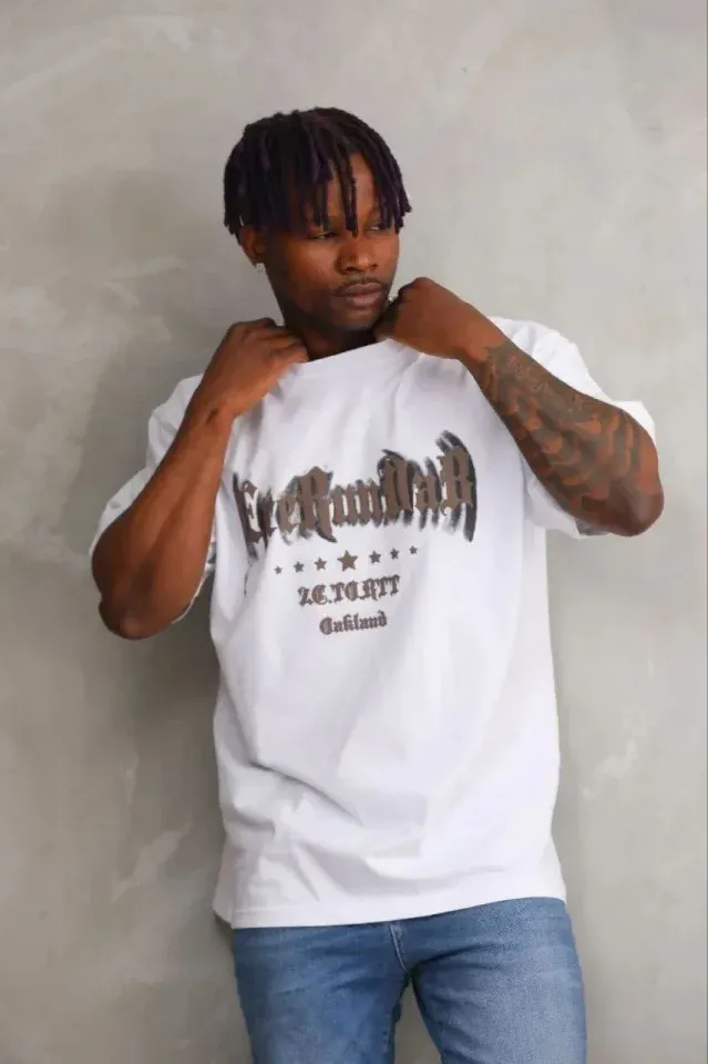 Erkek Baskılı T-Shirt Kısa Kol Bisiklet Yaka Regular Fit Rahat Kalıp Günlük Tişört - Beyaz
