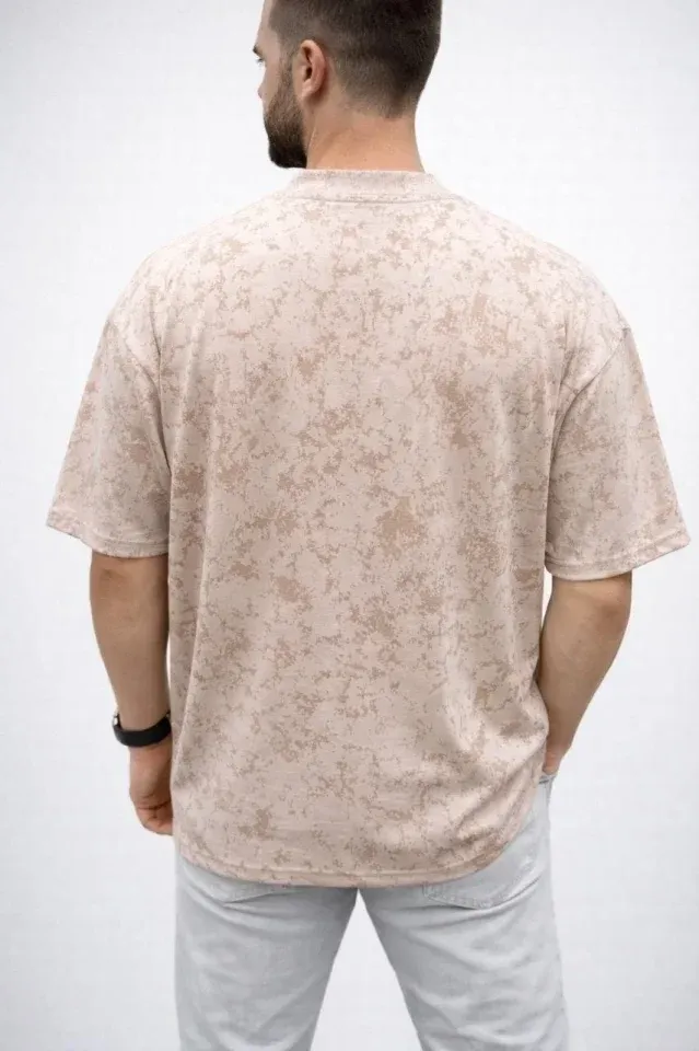 Erkek Premium Tişört OSY Yumuşak Dokulu Yıkamalı Oversize T-Shirt - Bej