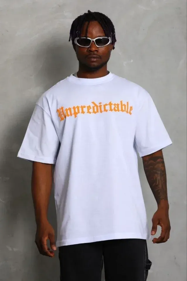Erkek Baskılı T-Shirt Kısa Kol Bisiklet Yaka Regular Fit Rahat Kalıp Günlük Tişört - Beyaz
