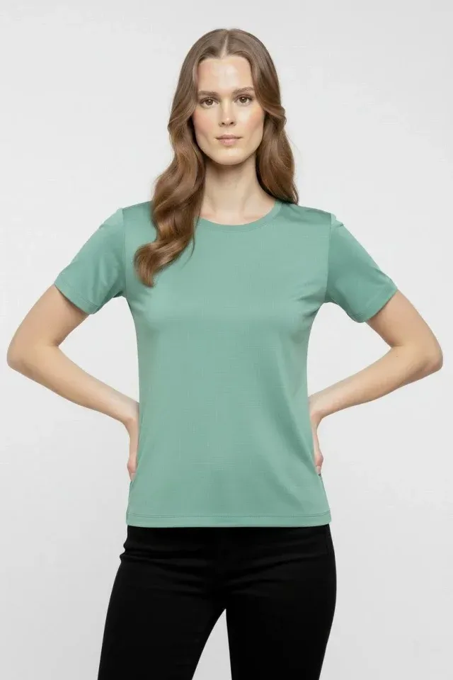 T-Shirt Bisiklet Yaka Slim Fit Likralı Tişört Günlük Basic Body - Mint Yeşili
