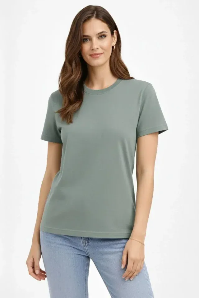 Bisiklet Yaka Tişört Regular Kalıp Basic Pamuklu Günlük Kullanım T-shirt - Mint Yeşili