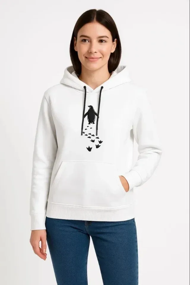 Nihilist Penguen Temalı Oversize Kapüşonlu Sweatshirt - Beyaz