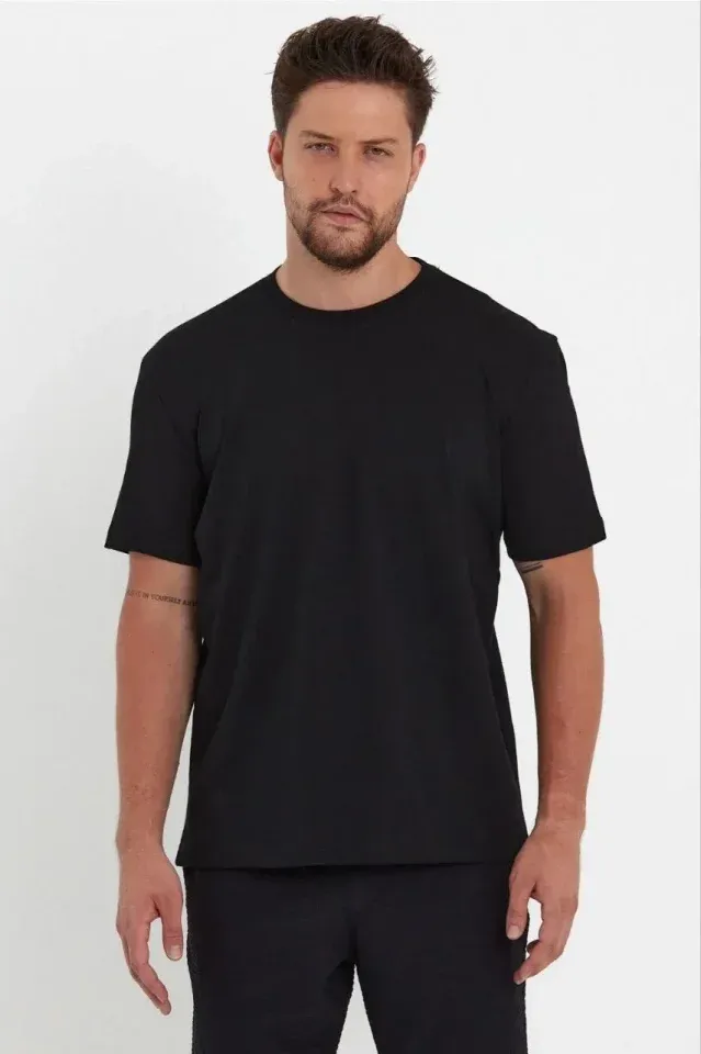 Erkek 24/1 Düz A Kalite Oversize T-shirt - Siyah