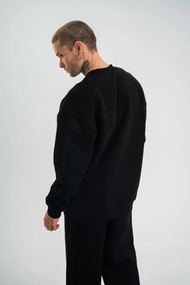 Uzun Kol Bisiklet Yaka Basic SweatShirt - Siyah