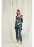 Dantelli Önü Düğmeli Hamile Lohusa 3'lü Viskon Pijama Takımı