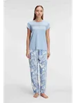 Anıl 9885 Kısa Kol Bisiklet Yaka Kadın Viskon Çiçek Desenli Yazlık ÖRME Dantel Detaylı Pijama Takımı