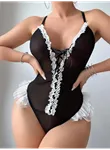 Siyah Dantel İşlemeli Sırt Dekolteli Fantezi Body