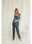 Dantelli Önü Düğmeli Hamile Lohusa 3'lü Viskon Pijama Takımı