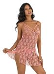 Şık Tasarım Yumuşak Dokulu Dantel İşlemeli Mercan Kısa Tül Gecelik
