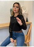Kadın Uzun Kollu Bisiklet Yaka Kolları çiçekli Waffle Bluz