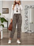 Kadın Yüksek Bel Bağcıklı Leopar Desenli Modal Pantolon