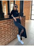 Kadın Dantel Eklemeli Ispanyol Paça Scuba Tayt Pantalon