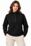 Polar Dik Yaka Yarım Fermuarlı Fermuarlı Göğüs Cepli Regular Fit Kışlık Sweatshirt - Siyah