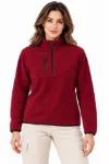 Polar Dik Yaka Yarım Fermuarlı Fermuarlı Göğüs Cepli Regular Fit Kışlık Sweatshirt - Bordo