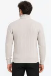 Erkek Balıkçı Yaka Tam Boğazlı Kalın Fitilli Regular Fit Triko Kazak - Bej