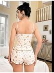 Ayıcık Desenli Dantel İşlemeli Askılı Şortlu Pijama Takımı