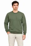 Erkek 3Lü Bisiklet Yaka İçi Şardonlu 2 İplik Düz Uzun Kollu Regular Fit Sweatshirt - Haki - Kahverengi - Mavi