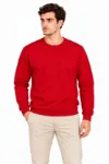 Erkek Bisiklet Yaka İçi Şardonlu 2 İplik Düz Uzun Kollu Regular Fit Sweatshirt - Kırmızı