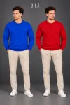 Erkek 2Li Bisiklet Yaka İçi Şardonlu 2 İplik Düz Uzun Kollu Regular Fit Sweatshirt - Mavi - Kırmızı