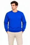 Erkek 3Lü Bisiklet Yaka İçi Şardonlu 2 İplik Düz Uzun Kollu Regular Fit Sweatshirt -Mavi - Gri - Siyah
