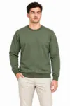 Erkek Bisiklet Yaka İçi Şardonlu 2 İplik Düz Uzun Kollu Regular Fit Sweatshirt -Haki