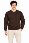 Erkek Bisiklet Yaka İçi Şardonlu 2 İplik Düz Uzun Kollu Regular Fit Sweatshirt - Kahverengi