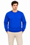 Erkek 3Lü Bisiklet Yaka İçi Şardonlu 2 İplik Düz Uzun Kollu Regular Fit Sweatshirt -Mavi - Gri - Siyah