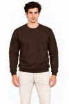 Erkek Bisiklet Yaka İçi Şardonlu 2 İplik Düz Uzun Kollu Regular Fit Sweatshirt - Kahverengi