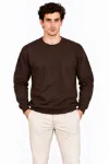 Erkek Bisiklet Yaka İçi Şardonlu 2 İplik Düz Uzun Kollu Regular Fit Sweatshirt - Kahverengi