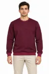 Erkek 3Lü Bisiklet Yaka İçi Şardonlu 2 İplik Düz Uzun Kollu Regular Fit Sweatshirt -Bordo - Gri - Kırmızı