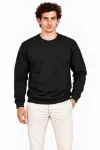 Erkek 2Li Bisiklet Yaka İçi Şardonlu 2 İplik Düz Uzun Kollu Regular Fit Sweatshirt - Siyah - Haki