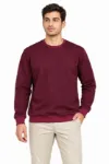 Erkek Bisiklet Yaka İçi Şardonlu 2 İplik Düz Uzun Kollu Regular Fit Sweatshirt -Bordo