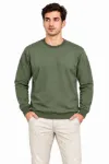 Erkek 3Lü Bisiklet Yaka İçi Şardonlu 2 İplik Düz Uzun Kollu Regular Fit Sweatshirt - Haki - Kahverengi - Mavi