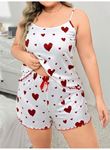 Büyük Beden Kalp Desen Pamuklu Şortlu Pijama Takımı