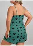 Büyük Beden Yeşil Kalp Desen Pamuklu Şortlu Pijama Takımı
