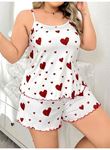 Büyük Beden Kalp Desen Pamuklu Şortlu Pijama Takımı