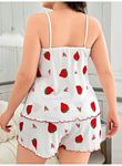 Büyük Beden Çilek Desen Pamuklu Şortlu Pijama Takımı
